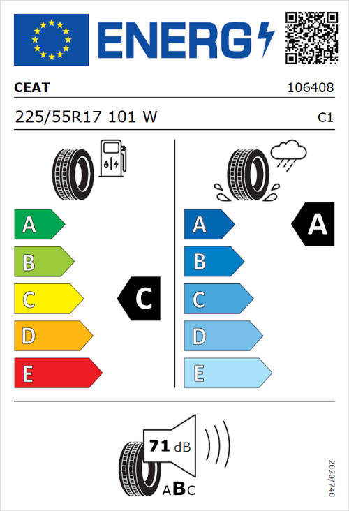 Tyre Label for CEAT SportDrive 225/55R17 101W