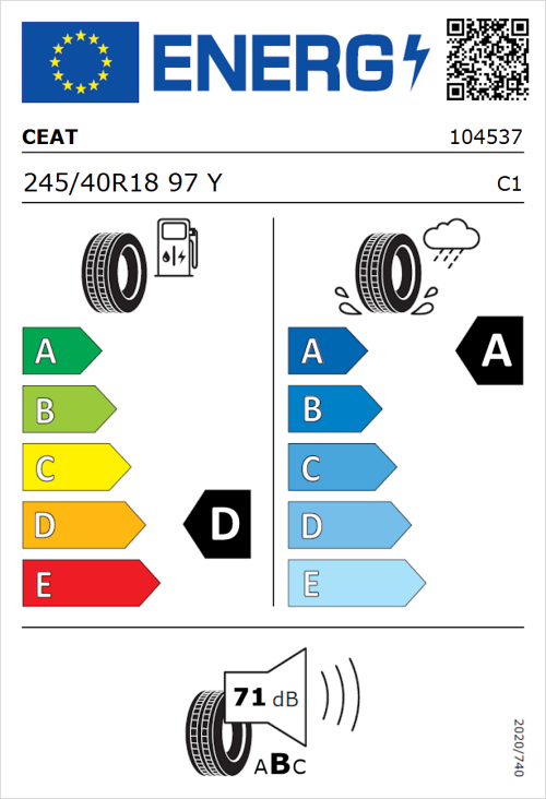 Tyre Label for CEAT SportDrive 245/40R18 97Y
